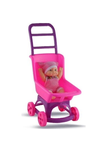 Kız Çocuk Pembe Pusette Oyuncak Et Bebek
