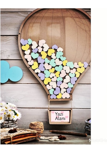 Hdrlazerdizayn Ahşap Balon Model Anı Defteri Pano