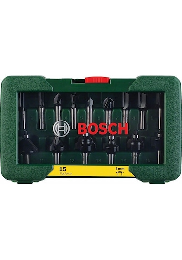 Bosch Freze Uç Seti 8 MM Şaft 15 Parça