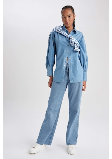 Defacto Fashion Fit Jean Gömlek B2391AX23HSNM28 Mavi