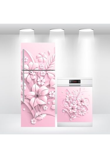 Buzdolabı Ve Bulaşık Makinesi Kapak Folyo Kaplama 3D Çiçek
