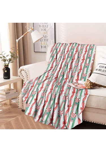 Noel Desenli 60 İnç Yuvarlak Flanel Battaniye, Yetişkin Ve Çocuk İçin, Yumuşak, Rahat Ve Hafif Noel Şeker Kamışı