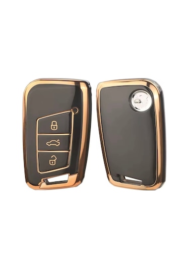 Skoda Superb 2015-2020 Siyah-gold Anahtar Kılıfı