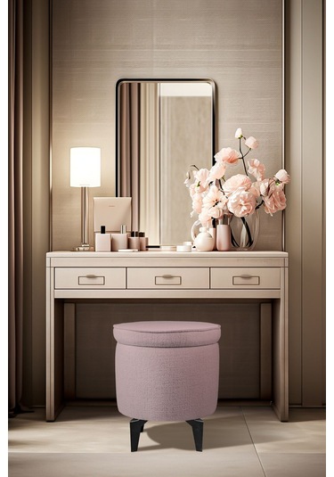 Gazzini Furniture Rio Retro Ayaklı Sandıklı Silindir Dekoratif Puf - Pembe