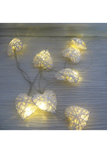 Yaleker 2.5m 10 Adet Kalp Şekilli Rattan Işık Zinciri - Doğal Malzeme, Ev Dekorasyonu, Fotoğraf Props Pil Yok Diğer