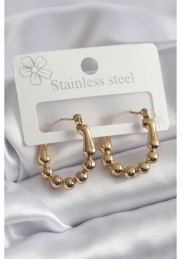 316l Çelik Gold Renk Topçuk Halka Model Kadın Küpe - Tj-bkp8301 Çok Renkli