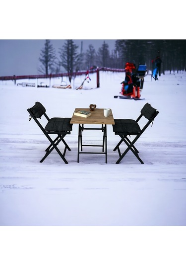 Modern Style Home Balkon Bahçe Mutfak 3'lü Bistro Set Katlanır 2 Sandalye 1 Masa Antrasit