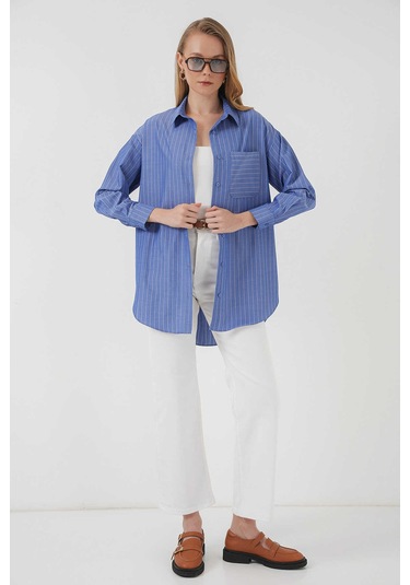 Gabria Tek Cep Arkası Uzun Gömlek Mavi
