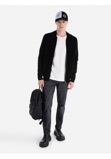 Colins Regular Fit Fermuarlı Triko Siyah Erkek Hırka Cl1064848 Siyah