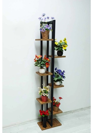 7 Bölmeli Çiçeklik, Saksılık,çiçeklik Standı Siyah-ceviz