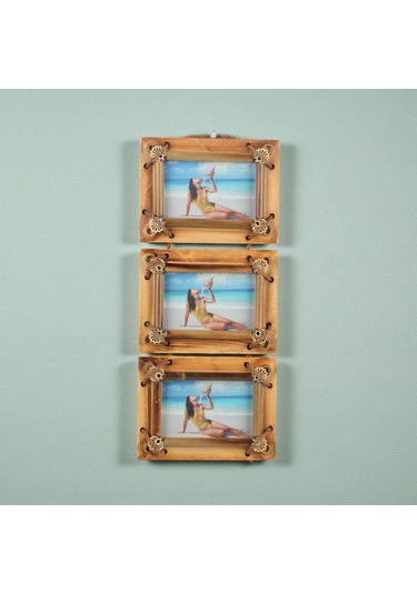 El Yapımı Doğal Ahşap 3 Lü Bambu Bamboo Fotoğraf Çerçevesi Dekoratif Ev Ofis Hediyesi Duvar Süsü - 2