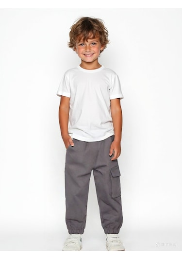 Çocuk Kargo Pantolon Rahat Pamuklu Füme