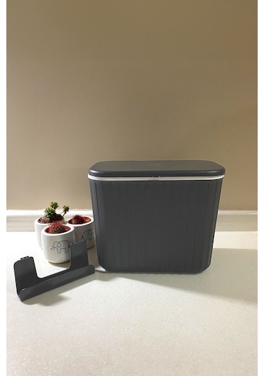 Biltaş Plastik Vailo Gri Çizgili 8 Lt Mutfak Tezgah Üstü Ve Dolap Askılı Çöp Kovası Gri