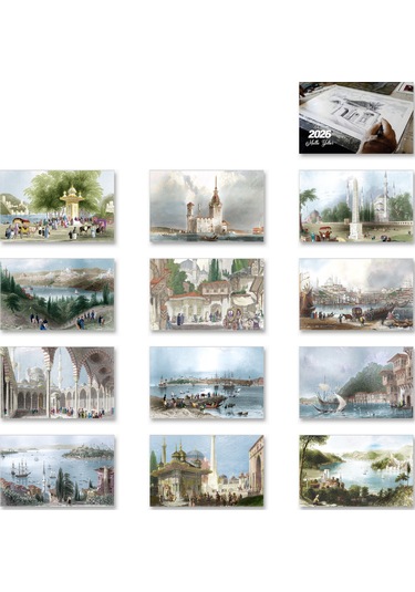 2026 Gravürler Piramit Masa Takvimi Masaüstü Takvim 21 x 17 CM