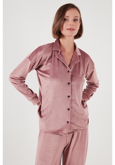 Lela Regular Fit Parlak Kadife Ribanalı Bayan Pijama Takımı 6097110 Pudra Lela Regular Fit Parlak Kadife Ribanalı Bayan Pijama Takımı 6097110 Pudra