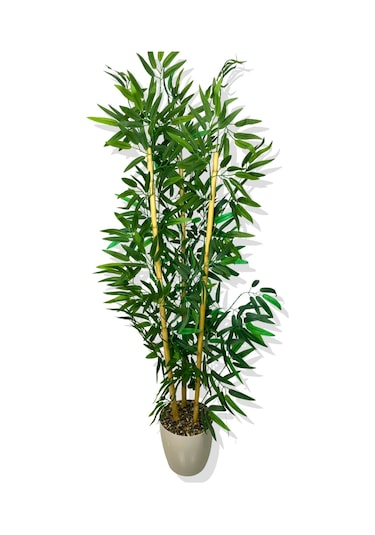 Cihan Çiçekçilik Yapay Yapraklı Bambu Ağacı 3 Bambu'lu 140 Cm Beyaz- Yeşil