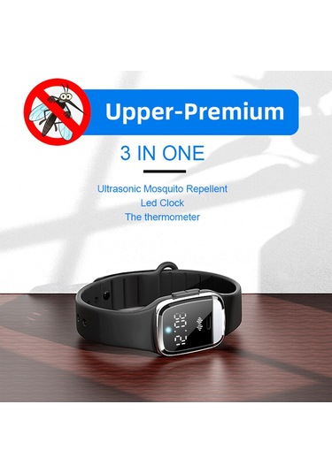 Xindoker "çocuklar Ve Yetişkinler İçin Ultrasonik Sinek Kovucu Bileklik - Saat Ve Sıcaklık Ölçer Fonksiyonlu"