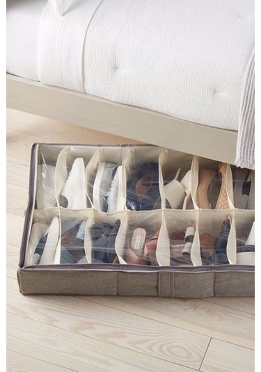 Baza Altı 10 Bölmeli Ayakkabı Saklama Çantası Hurç Gri