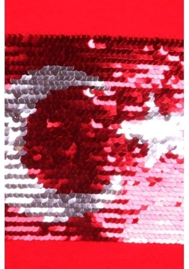 Kız Çocuk Uzun Kollu Tişört Pullu Ay Yıldız Kırmızı (4-14 Yaş)