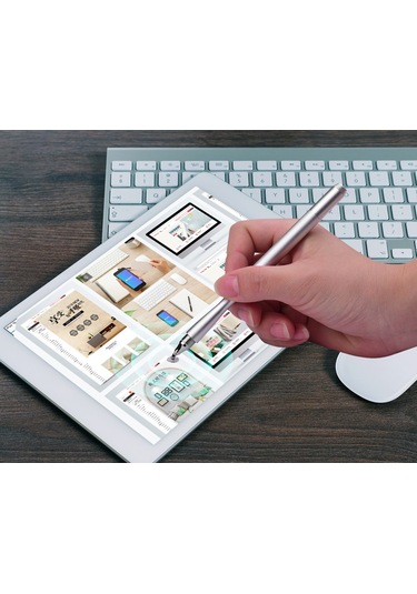 Singree 2si 1 Arada Hassas Fiber Disk Uçlu Kalem Tüm Kapasitif Dokunmatikler Telefon Tablet Yazma Çizim 2 Adet Gümüş