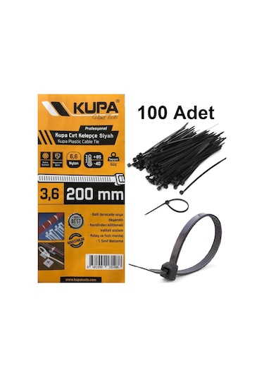 Kupa SİYAH Plastik Cırt Kelepçe 3,6x200 mm. - 100 Adet