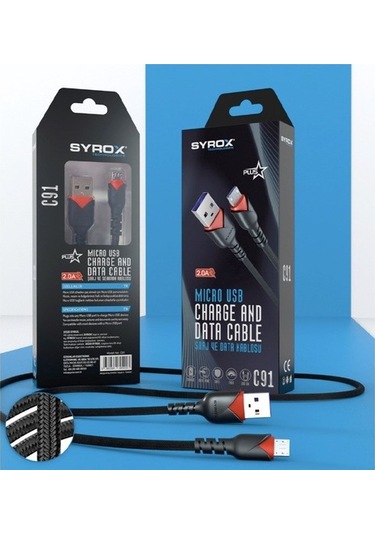 Syrox C91 Microusb Girişli 2.0A Örgü Hızlı Şarj Ve Data Kablosu (484994713)