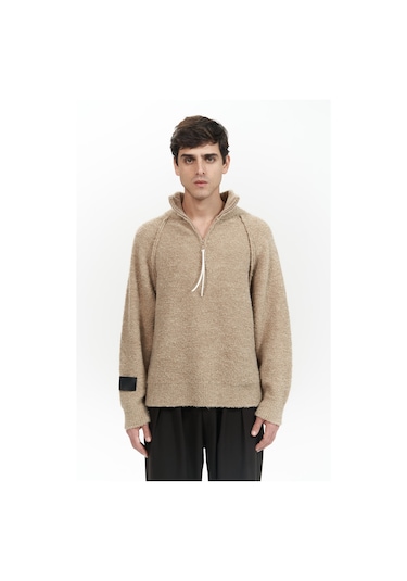 Zane Fermuar Detay Vizon Erkek Triko Kazak Vizon