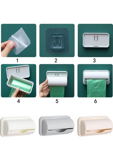 Geeksen 3'lü Duvar Montajlı Çöp Poşeti Dispenseri - Mutfak, Banyo Ve Tuvalet İçin Pratik Çözüm, Abs Plastik, Beyaz, Gri, Bej Gri