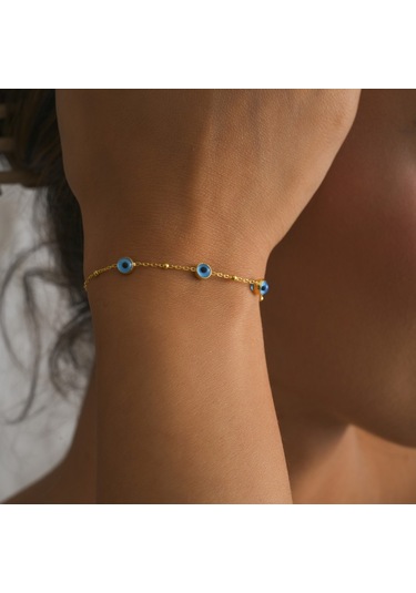 Queen Silver Jewelry 925 Ayar Gümüş Doç Nazar Bocuklu Bileklik Altın - Gümüş