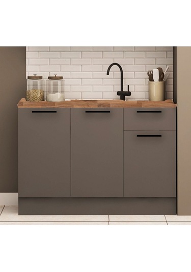 120 Cm Tezgahlı Dani Mini Mutfak Alt Dolabı Antrasit