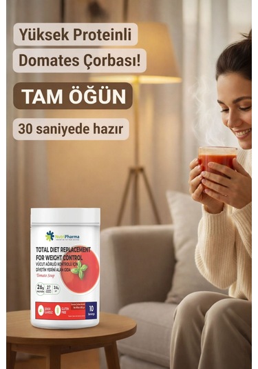 Whey Proteinli Domates Çorbası Öğün Yerine Geçen Yüksek Proteinli Tam Öğün, 600 G Domates