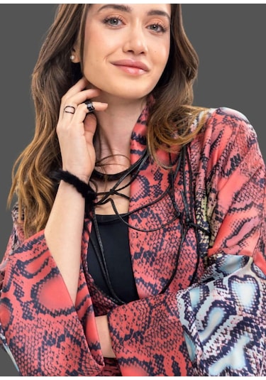 Mayovera Yılan Desen Kimono Çok Renkli