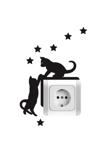 Priz Kedi Sticker Set Siyah Kedi Yıldız Etiket Duvar Sticker