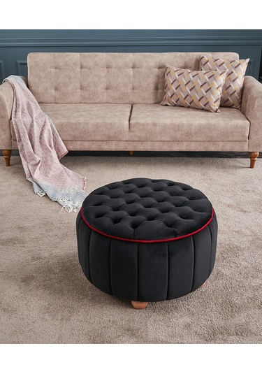 Favora Jasmin Puf - Siyah Siyah