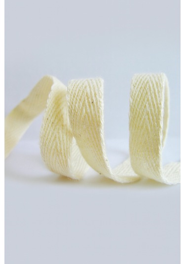 %100 Pamuklu Balıksırtı Dokuma Yassı Şerit 1 Cm Doğal Ham Renk Kumaş Şerit 10 Metre