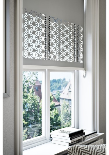 Lazer Kesim Mat Stor Perde, Lazer Kesimli Klasik Serisi, C-181005 Gri Renk Beyaz