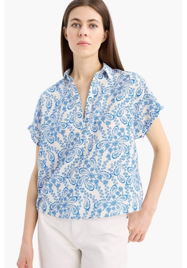 DeFacto Oversize Geniş Kalıp Çiçekliı Kısa Kollu Bluz E7595AX25SPBE399