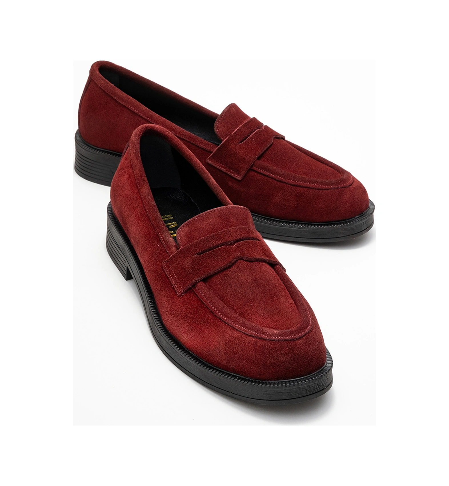 Pline Bordo Süet Hakiki Deri Kadın Loafer Ayakkabı Bordo
