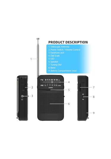Hobimtek HT-263 Taşınabilir Am/Fm Pilli Radyo