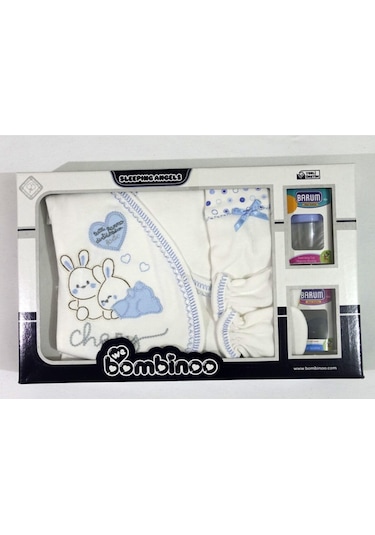 Bombinoo Beyaz-mavi Tavşan Emzikli 7'li Bebek Takımı Beyaz - Mavi