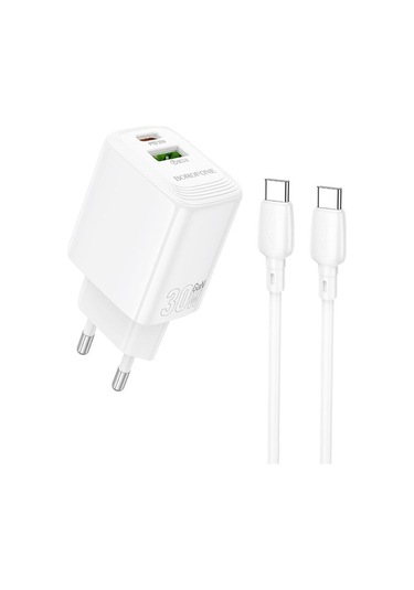 Borofone Bn29 Fuente Pd30w + Qc3.0 Şarj Seti 1m Tip-c Tip-c Kablosu İle, Fiş Tipi: Ab Fiş Beyaz Beyaz