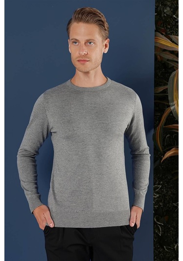 Tr 858 Slim Fit Gri Klasik Triko Gri