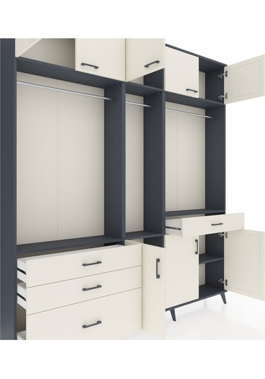 Arges Dolap 8 Raflı 4 Çekmeceli 3 Askılı 220x30x243 Antrasit-aytaşı/aytaşı Aytası/aytası
