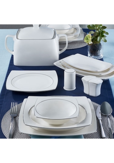 Güral Caroline 62 Parça Kare Yemek Takımı Platin File YT226