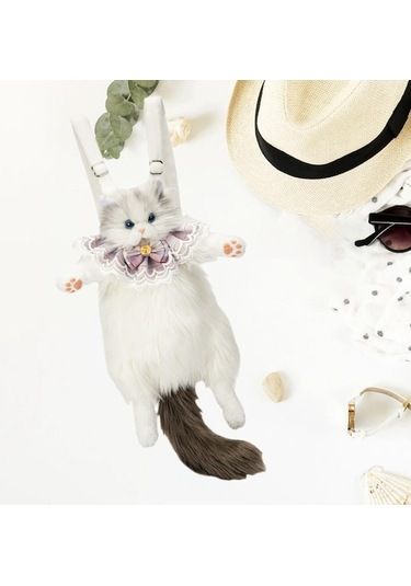 Fastbuy Sevimli Kedi Şekilli Sırt Çantası Gri Suntek Doldurulmuş Gri