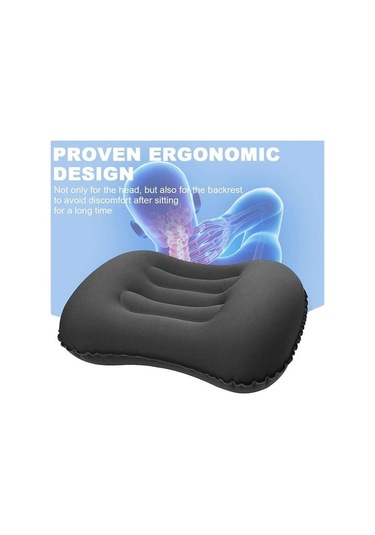 Pazly Siyah Büyük Seyahat Kamp Yastığı - Kafa Dayanağı Şişme Yastık, Dikdörtgen Konforlu, Uyku Desteği Siyah
