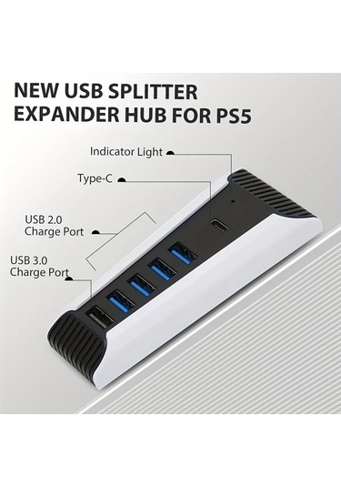 Xuweiwei Ps5 Hub Usb Yuksek Hizli Docking Istasyonu 2 Adet 4 Usb Port 1 Sarj Portu 1 Type C Uyumlu