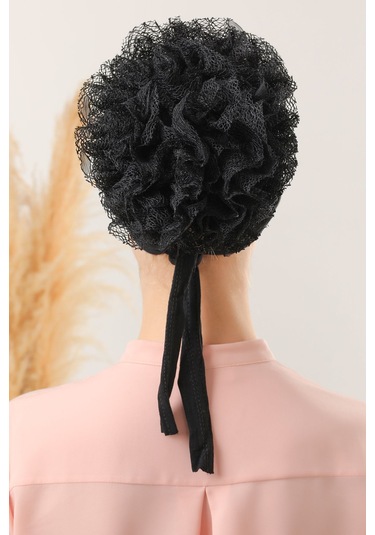 Kadın Tesettür 10'lu Fırfırlı Dikişli Bone Siyah Siyah