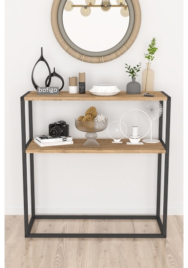 Bofigo Metal Ayaklı Dresuar Dekoratif Raflı Dresuar Çam