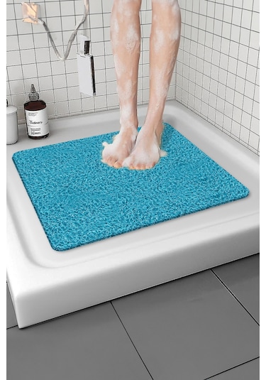 Kare Banyo Paspası Kaymaz Yumuşak Esnek Paspas Islak Zemin Hijyenik Paspas 50x50 Cm Mavi